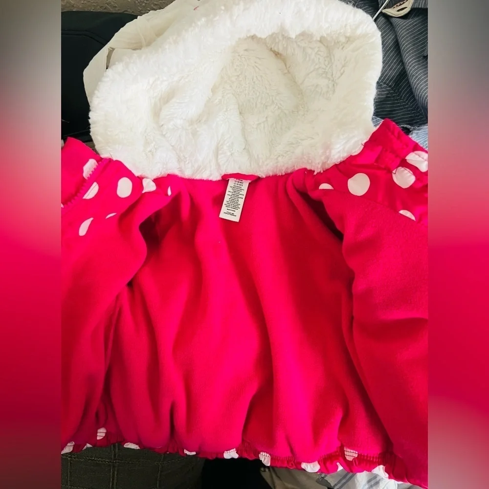 Disney Baby 12-18 Mo Coat Minnie Mouse Polka Dot Puffer Jacket Hoodie like new